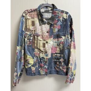 Vintage Chico Designs Light Denim Type Button-Down Cafe Design Top Women Size 2